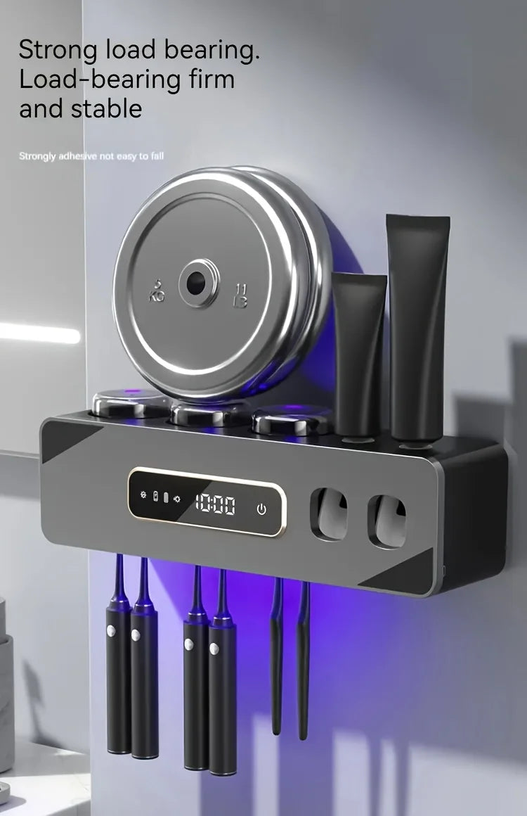 A bathroom toothbrush holder