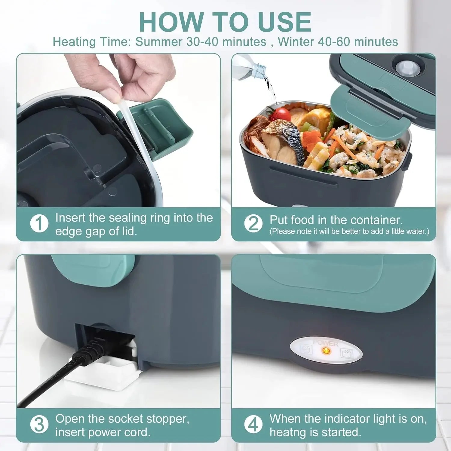1.5 L 60W Electric Lunch Box Food Warmer Portable Food Heater for Car Or Home