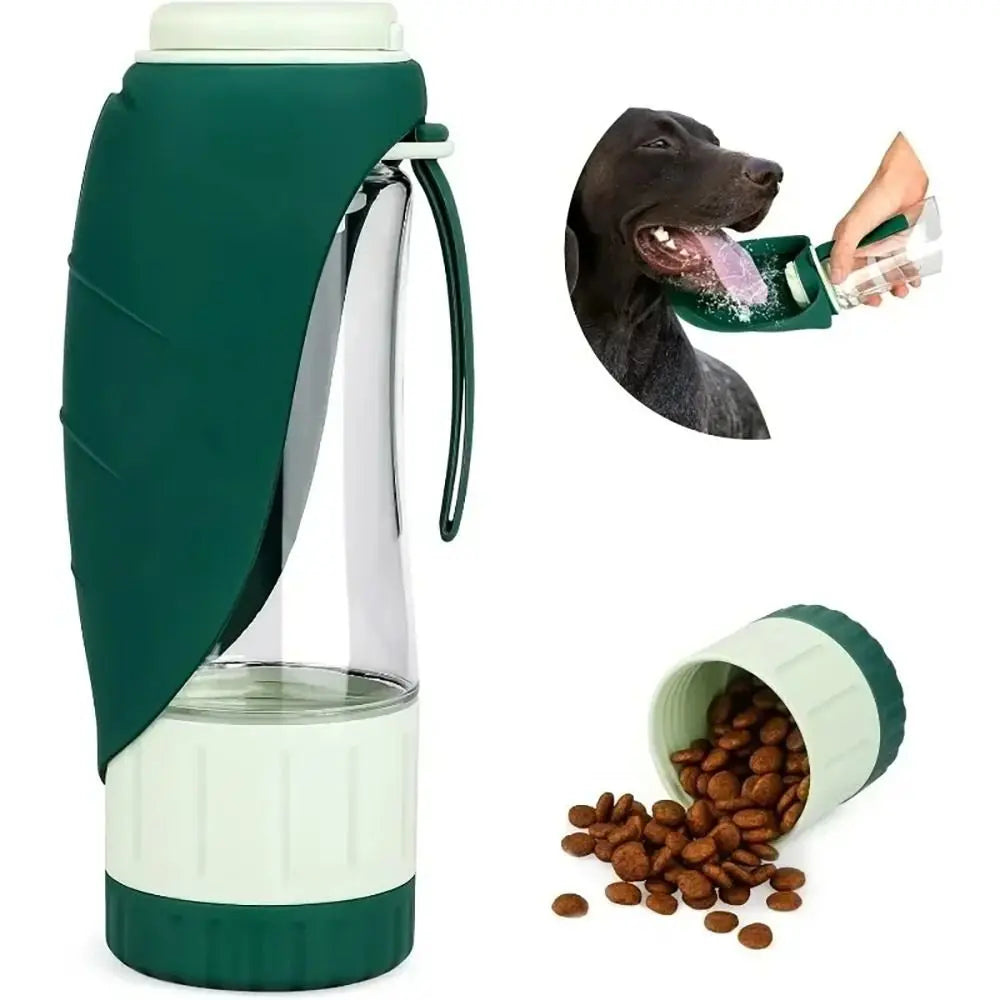 Tritan + Silicone Folding Pet Water Bottle – 2-in-1 Food & Water Dispenser