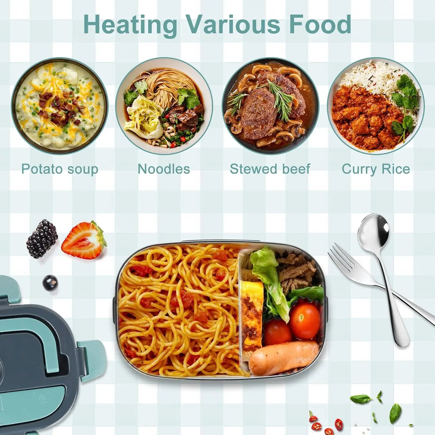 1.5 L 60W Electric Lunch Box Food Warmer Portable Food Heater for Car Or Home